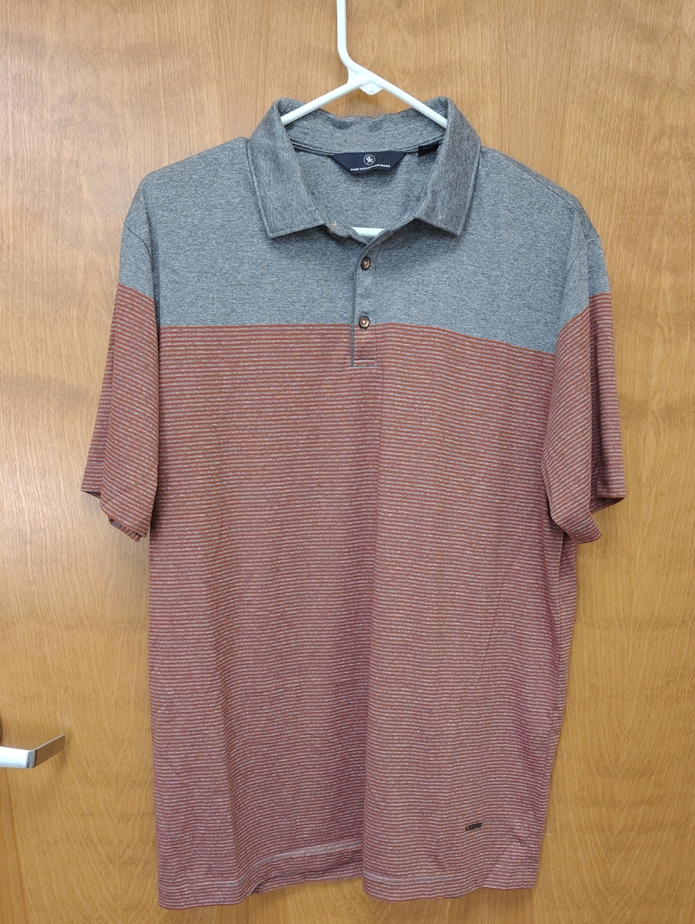 Hart Schaffner Marx Two-Tone Gray and Rust-Striped Polo